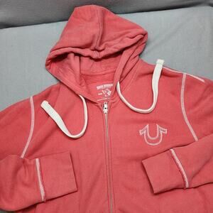 True Religion WOMENS Coral Full Zip Embroidered Classic Hoodie Sz L